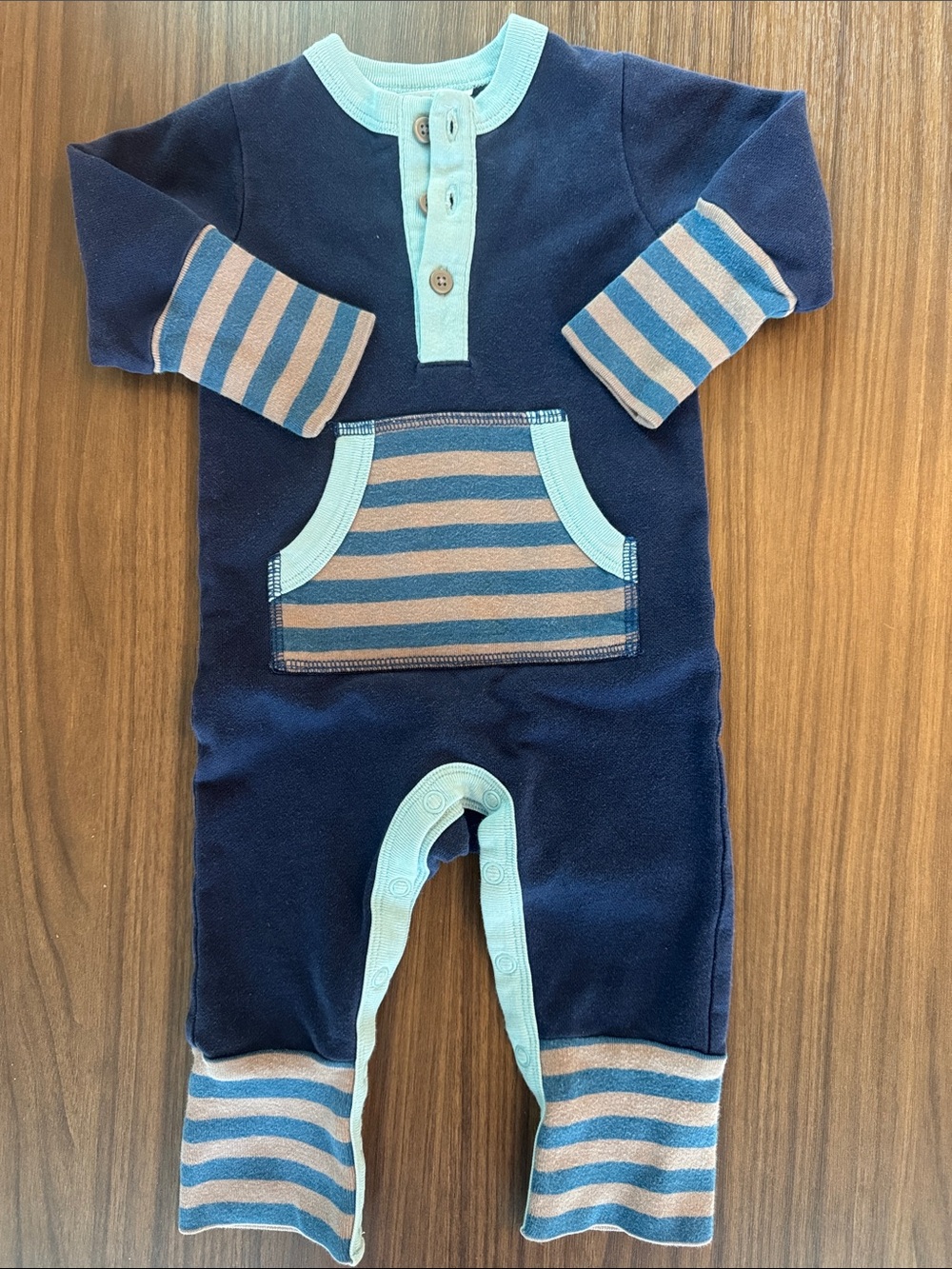 Baby Boden Navy Top with Light Blue Trim 0-3 months